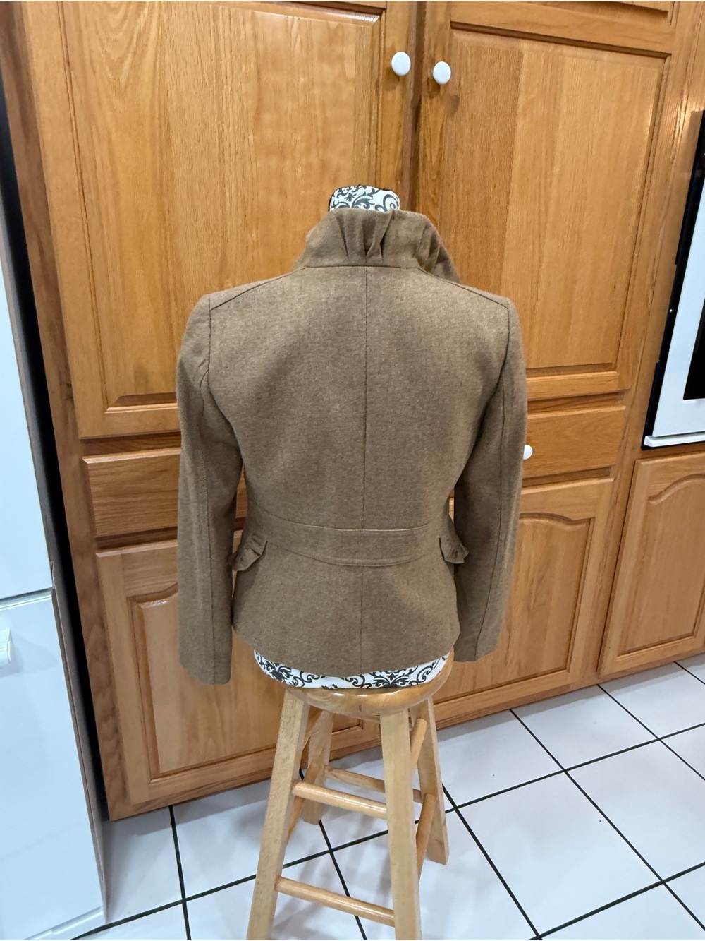 J.Crew Size 2 Brown Wool Blend Ruffle Collar Riding Jacket Blazer Cottagecore - Picture 8 of 13